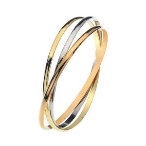 9ct Gold 3 Colour Triple Rolling Bangle