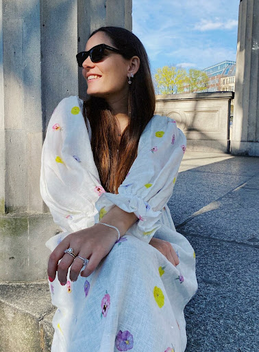 atlanta linen dress in pansies