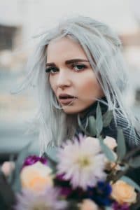 beautiful woman with grey hair