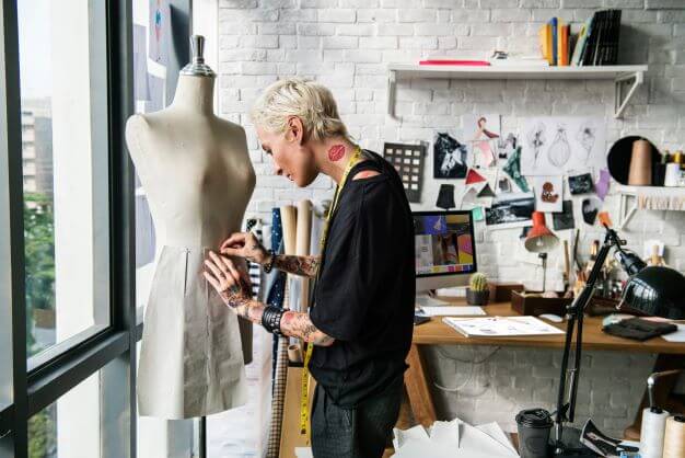 fashion design student at work