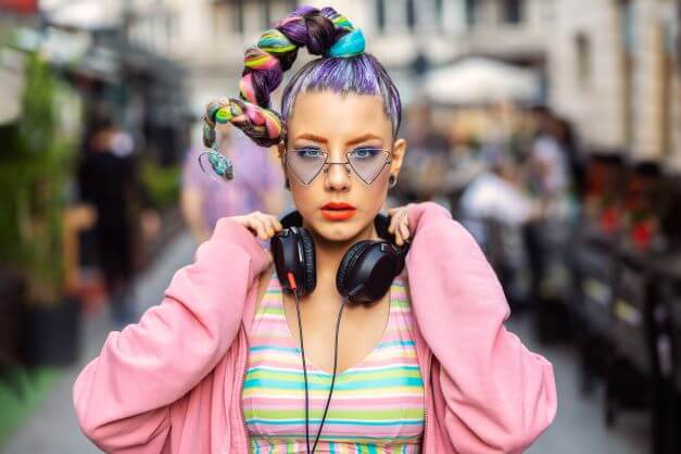 Geeky girl wearing cool outfit
