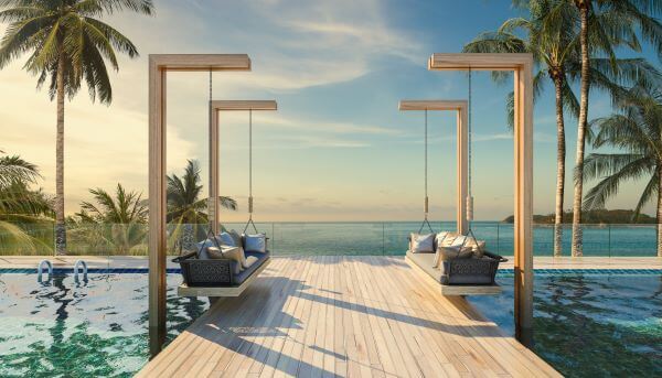 Luxury hotel pool with hammocks