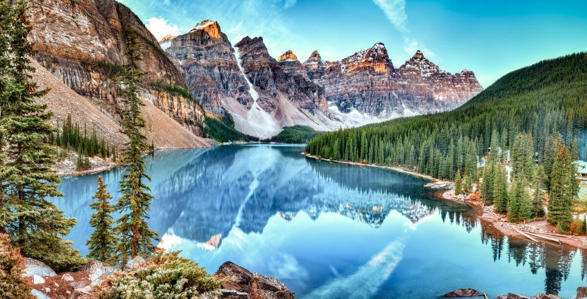 Moraine lake panorama in Banff National Park Alberta Canada