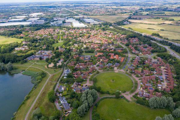 An aerial view of a local neighbourhood