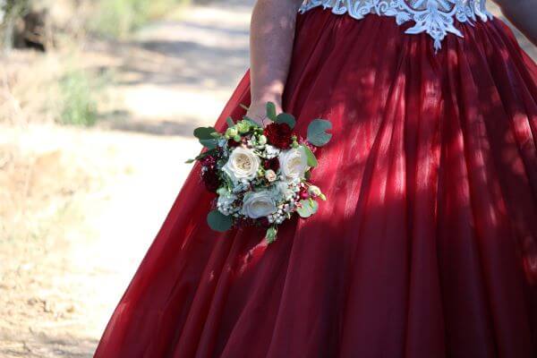 Organza is a mix of silk fabric and synthetic fibres popular in wedding gowns