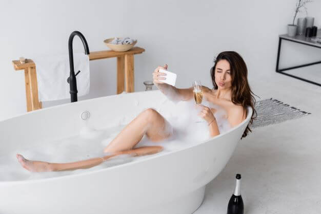 taking selfie in bath