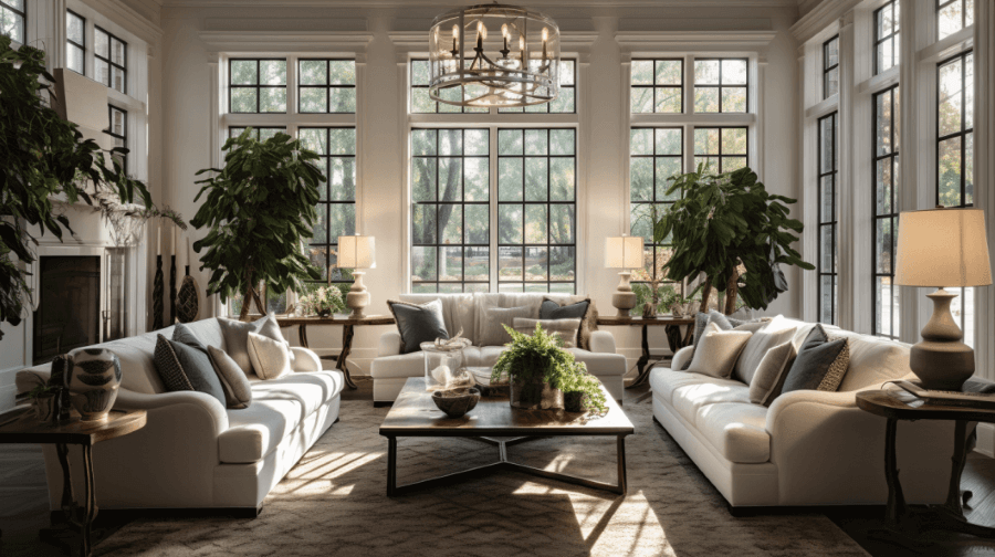 living room with different lighting
