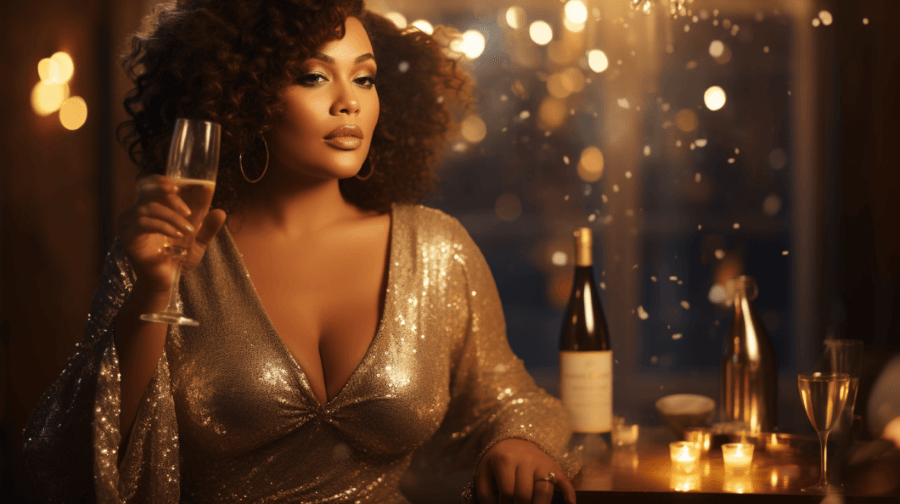 woman drinking champage wearing blouse